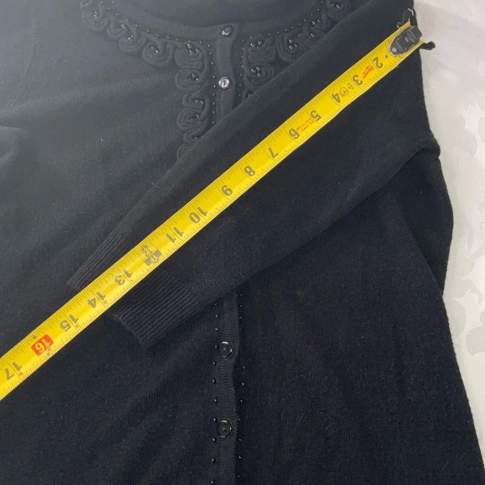 Debbie Morgan Jeweled Trim Black 3/4 Sleeve Cardigan Women Size Petite Small - Picture 7 of 10